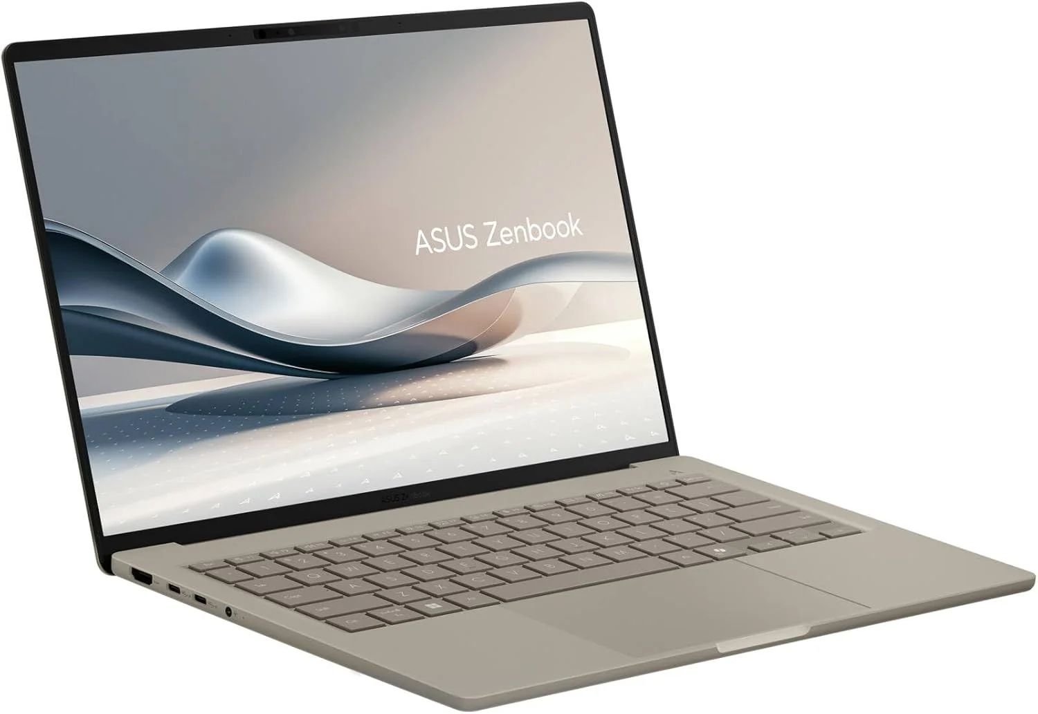 لپ تاپ ASUS Zenbook A14، صفحه نمایش 14 اینچی WUXGA OLED 60 هرتز، Snapdragon X Plus X1P 42 100، رم 16 گیگابایتی LPDDR5X، SSD 512 گیگابایتی PCIe 4.0، پردازنده گرافیکی Qualcomm Adreno، ویندوز 11 هوم، بژ Zabriskie