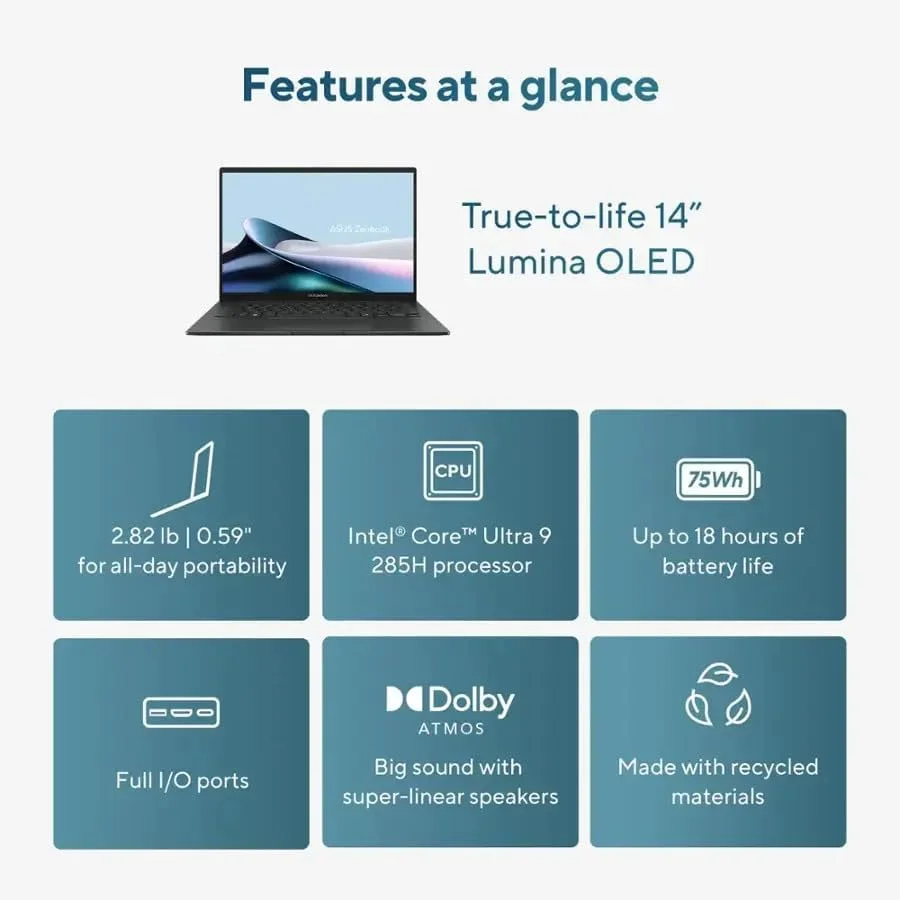 لپ تاپ Asus Zenbook UX3405CA-U9321TB - سری دوم/Intel Core Ultra 9-285H / 14 اینچ FHD+ / 1TB SSD / 32GB RAM / گرافیک Intel Arc اشتراکی / Windows 11 Home / صفحه کلید انگلیسی / خاکستری Jasper لپ تاپ Asus Zenbook UX3405CA-U9321TB - سری دوم/Intel Core Ultra 9-285H / 14 اینچ FHD+ / 1TB SSD / 32GB RAM / گرافیک Intel Arc اشتراکی / Windows 11 Home / صفحه کلید انگلیسی / خاکستری Jasper