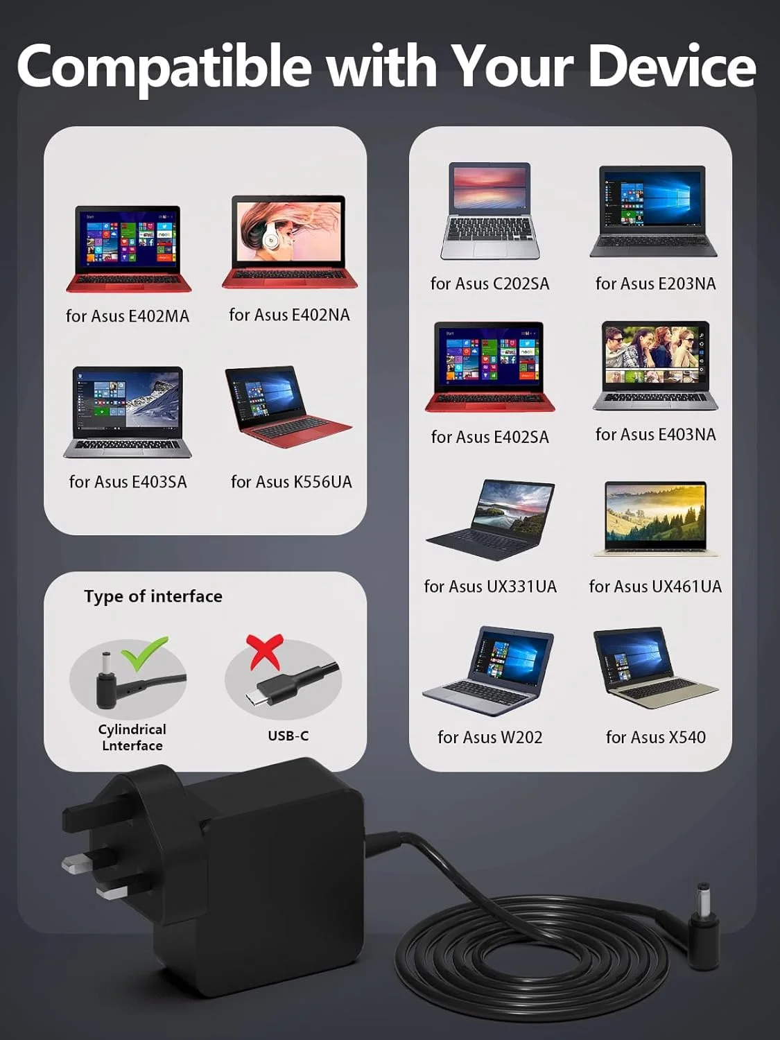 آداپتور شارژر 45 واتی لپ تاپ سازگار با ASUS VivoBook 14 15 X540 X541S X541UA X553M X540UA X540S X540LA Zenbook UX305 UX305F UX310U UX31A UX330 E203 منبع تغذیه آداپتور AC 4.0mm*1.35mm C0017 آداپتور شارژر 45 واتی لپ تاپ سازگار با ASUS VivoBook 14 15 X540 X541S X541UA X553M X540UA X540S X540LA Zenbook UX305 UX305F UX310U UX31A UX330 E203 منبع تغذیه آداپتور AC 4.0mm*1.35mm C0017