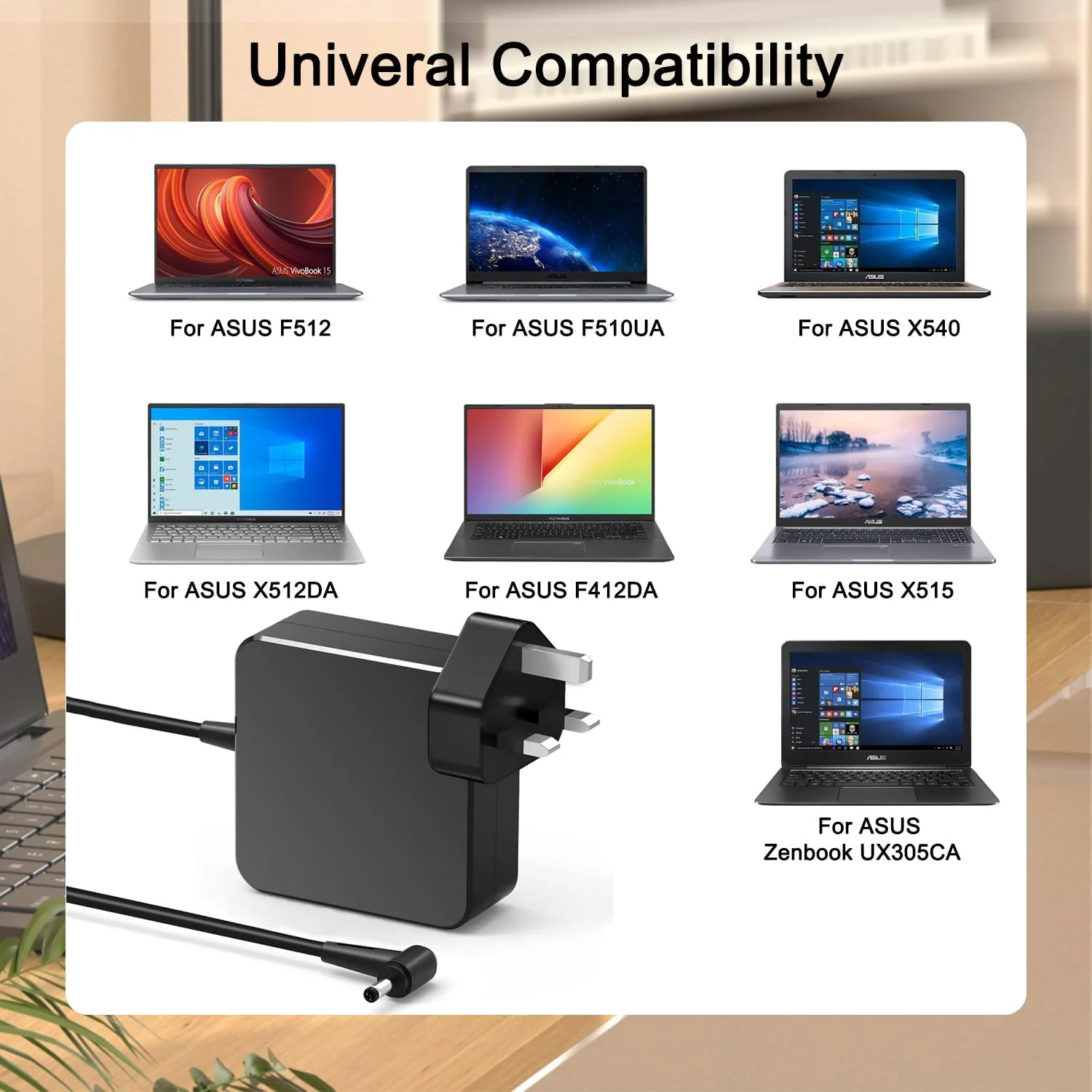 شارژر لپ تاپ 65 واتی برای ایسوس ویووبوک 15 17 14 X540 X540S X540SA X540UA X540L X540LA F512FA F512DA F512F F512D F512 F510UA F510 F510QA M712D M712J M712U Zenbook UX360 UX305 UX330 آداپتور برق نوت بوک