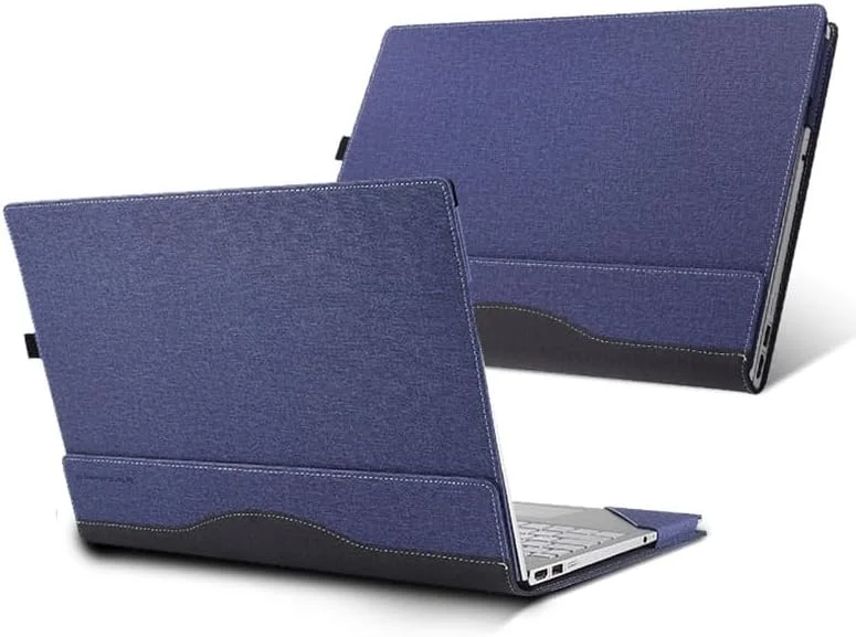 کیف چرمی جداشدنی Gruattreay سازگار با لپ تاپ 14 اینچی ASUS Zenbook 14 OLED UX3405 2024، کیف چرمی PU محافظ نوت بوک با نگهدارنده قلم (آبی تیره)