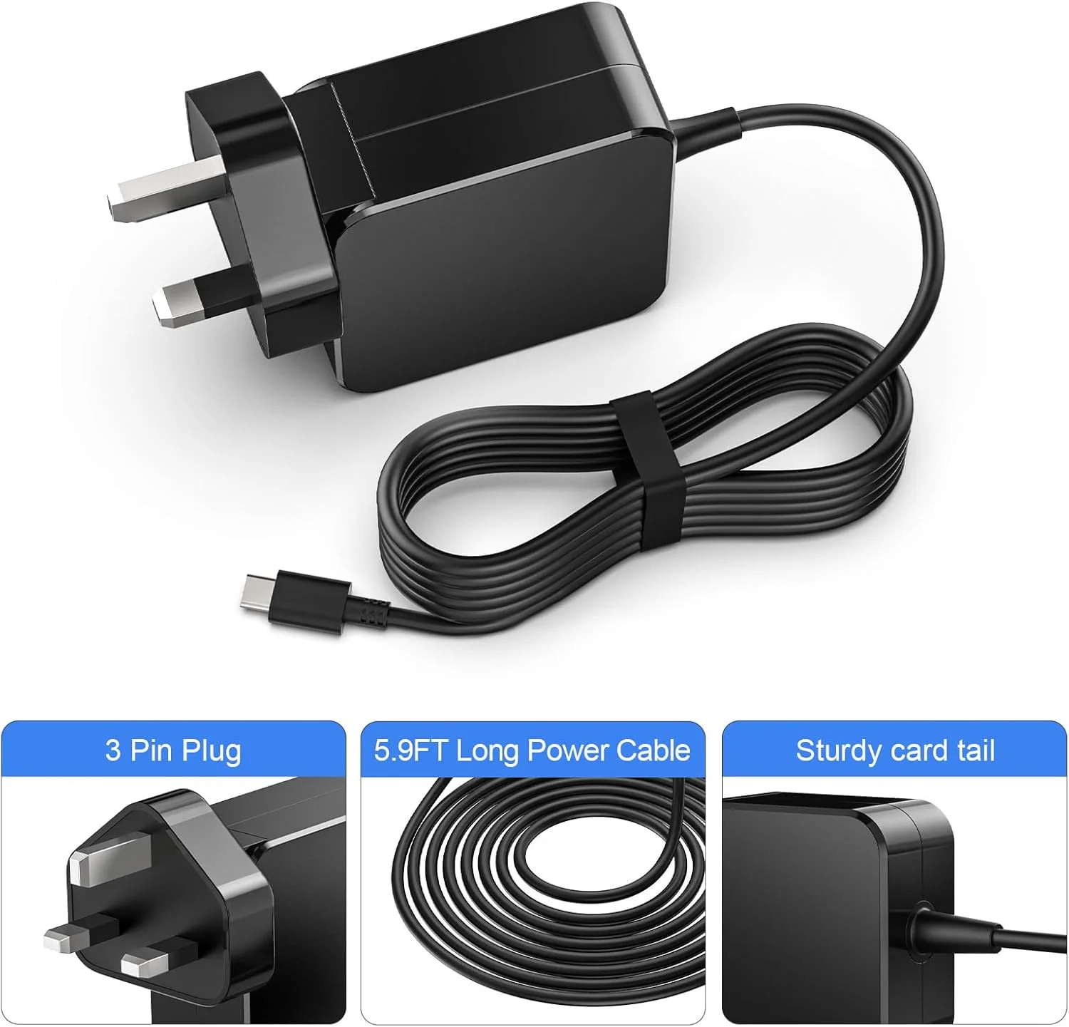 شارژر 65 واتی USB C جیپوفو سازگار با لنوو Thinkpad Yoga Tab M9، هوآوی Matebook، مک بوک، سامسونگ گلکسی، HP، MSI، ایسوس، دل، ایسر Chromebook و آداپتور برق لپ تاپ Type C