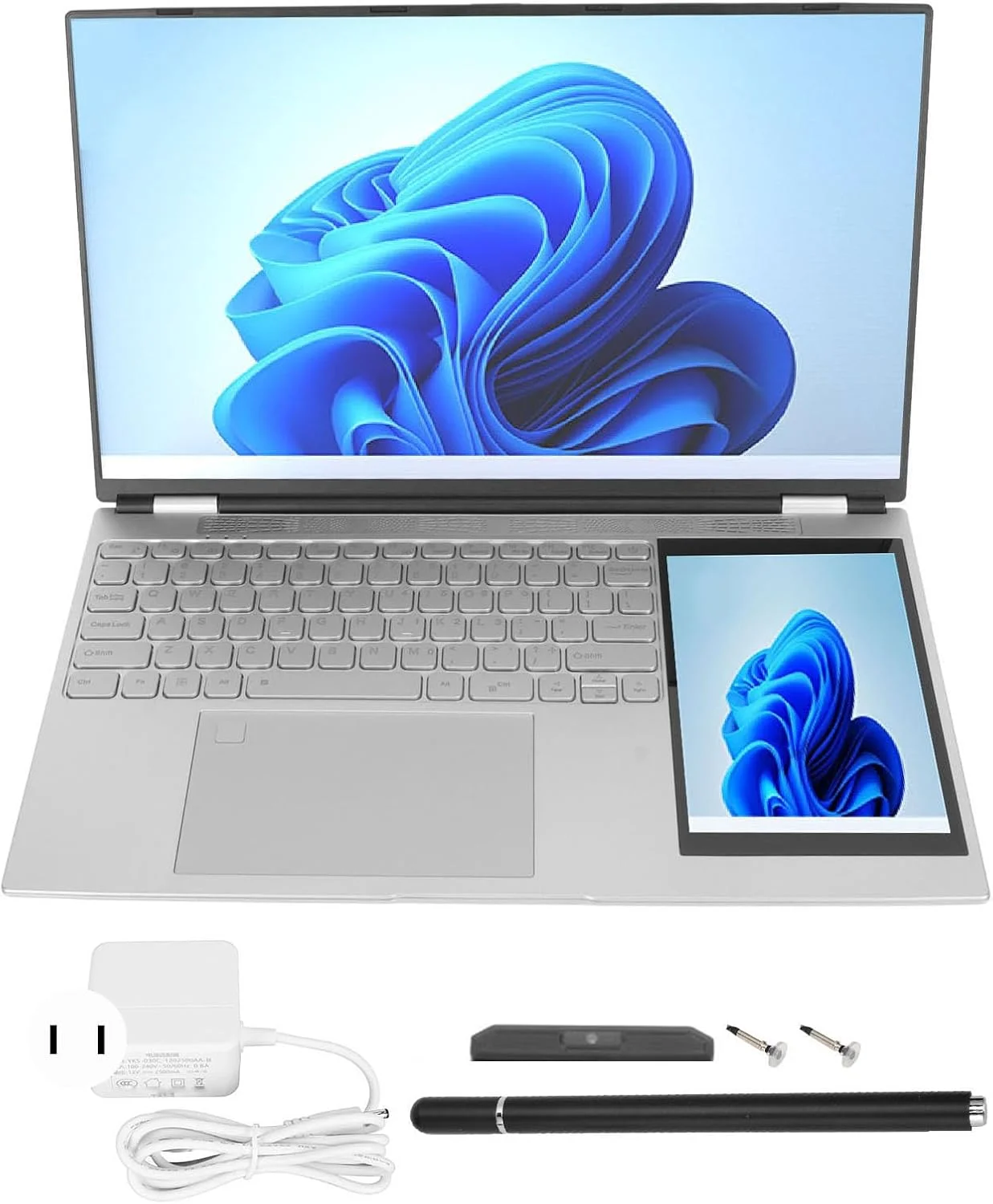 لپ تاپ دو صفحه نمایش 15.6 اینچی Luqeeg، 1920x1080 HD 16GB با قابلیت باز کردن قفل اثر انگشت، پردازنده N5105، پشتیبانی از سیستم عامل 10 و 11 به همراه قلم لپ تاپ دو صفحه نمایش 15.6 اینچی Luqeeg، 1920x1080 HD 16GB با قابلیت باز کردن قفل اثر انگشت، پردازنده N5105، پشتیبانی از سیستم عامل 10 و 11 به همراه قلم