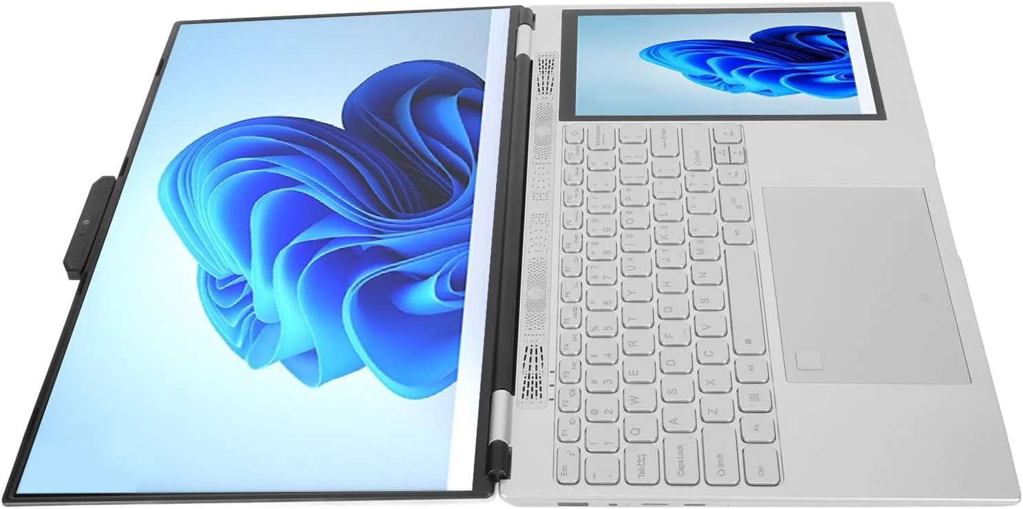 لپ تاپ دو صفحه نمایش 15.6 اینچی Luqeeg، 1920x1080 HD 16GB با قابلیت باز کردن قفل اثر انگشت، پردازنده N5105، پشتیبانی از سیستم عامل 10 و 11 به همراه قلم لپ تاپ دو صفحه نمایش 15.6 اینچی Luqeeg، 1920x1080 HD 16GB با قابلیت باز کردن قفل اثر انگشت، پردازنده N5105، پشتیبانی از سیستم عامل 10 و 11 به همراه قلم
