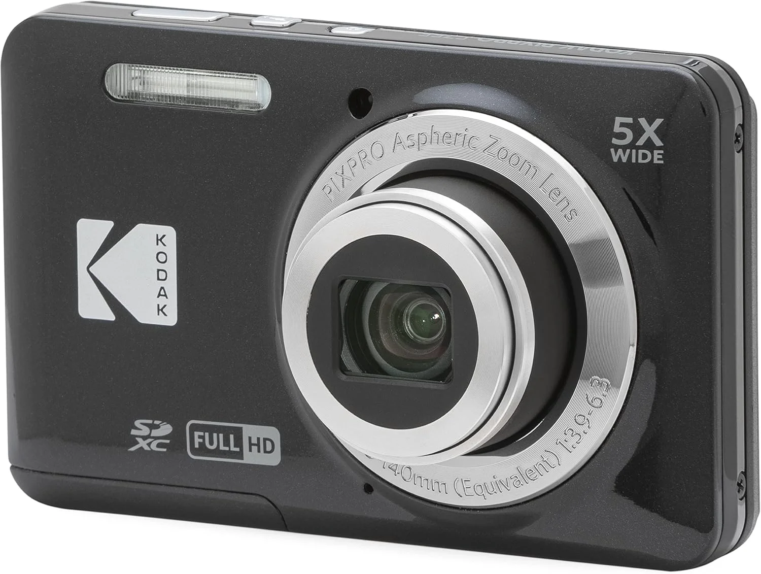 دوربین دیجیتال 16 مگاپیکسلی KODAK PIXPRO FZ55-BK با زوم اپتیکال 5X، زاویه دید عریض 28 میلی‌متری، فیلمبرداری Full HD 1080P، صفحه نمایش LCD 2.7 اینچی، مناسب برای ولاگ (مشکی)