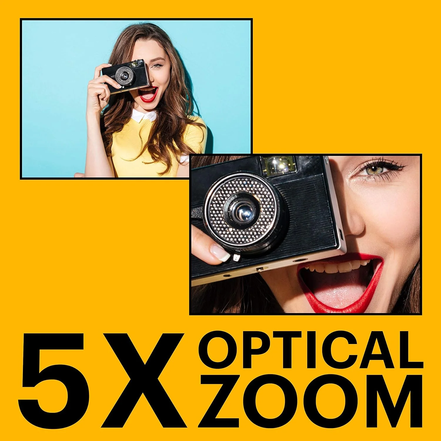 دوربین دیجیتال 16 مگاپیکسلی KODAK PIXPRO FZ55-BK با زوم اپتیکال 5X، زاویه دید عریض 28 میلی‌متری، فیلمبرداری Full HD 1080P، صفحه نمایش LCD 2.7 اینچی، مناسب برای ولاگ (مشکی)