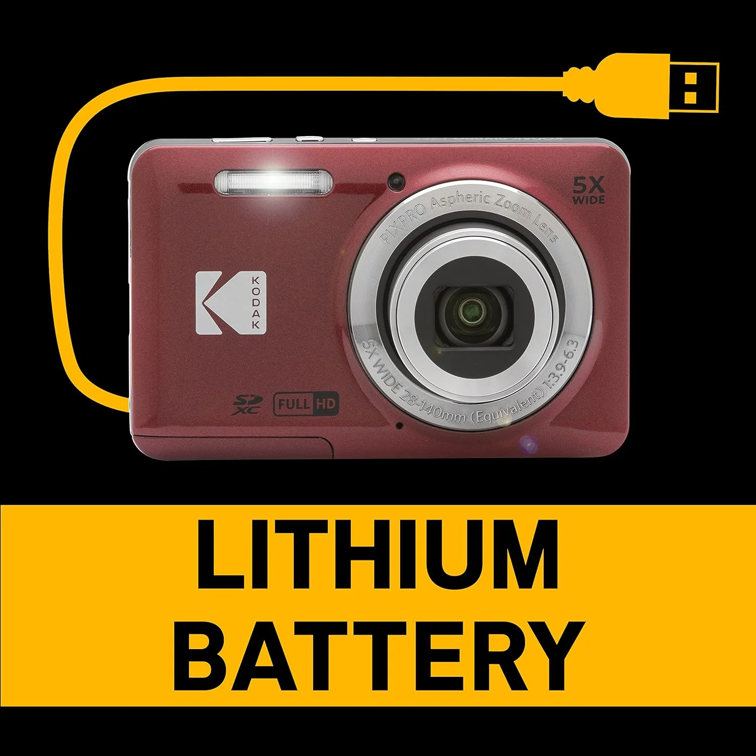 دوربین دیجیتال 16 مگاپیکسلی KODAK PIXPRO Friendly Zoom FZ55 RD با زوم اپتیکال 5X، زاویه دید عریض 28 میلی‌متری و صفحه نمایش LCD 2.7 اینچی - قرمز