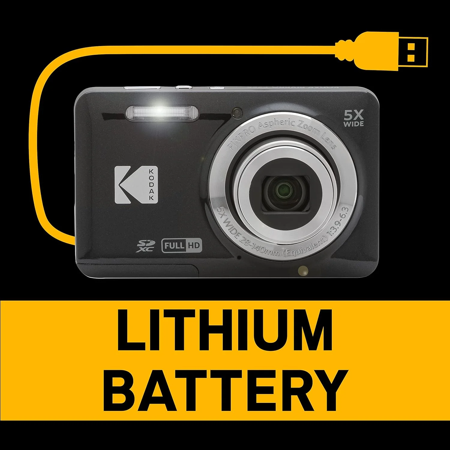 دوربین دیجیتال 16 مگاپیکسلی KODAK PIXPRO FZ55-BK با زوم اپتیکال 5X، زاویه دید عریض 28 میلی‌متری، فیلمبرداری Full HD 1080P، صفحه نمایش LCD 2.7 اینچی، مناسب برای ولاگ (مشکی)