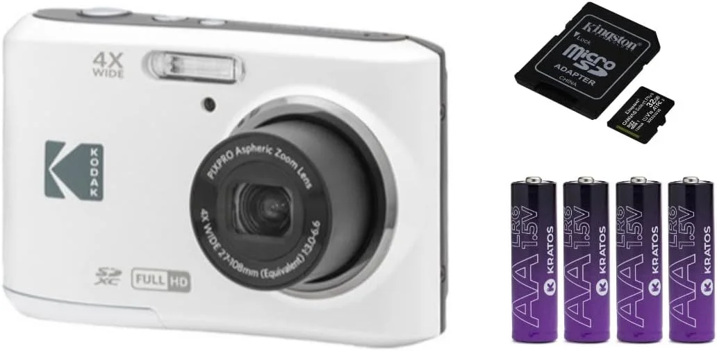 دوربین دیجیتال KODAK PIXPRO FZ45 Friendly Zoom (سفید) به همراه کارت حافظه 32 گیگابایتی و باتری قلمی (4 عددی) (3 تکه)