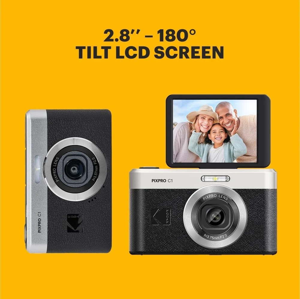 دوربین دیجیتال فوق فشرده KODAK Pixpro C1 | سنسور 13 مگاپیکسلی BSI CMOS، زوم 4 برابر، صفحه نمایش LCD 2.8 اینچی، فلاش LED، باتری داخلی - مشکی