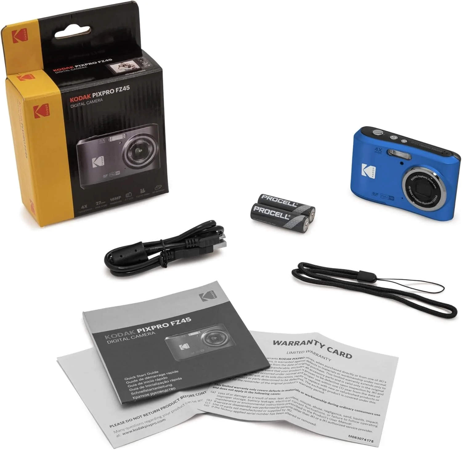 دوربین دیجیتال 16 مگاپیکسلی KODAK PIXPRO Friendly Zoom FZ45-BL با زوم اپتیکال 4X، زاویه دید عریض 27 میلی‌متری و صفحه نمایش LCD 2.7 اینچی (آبی)