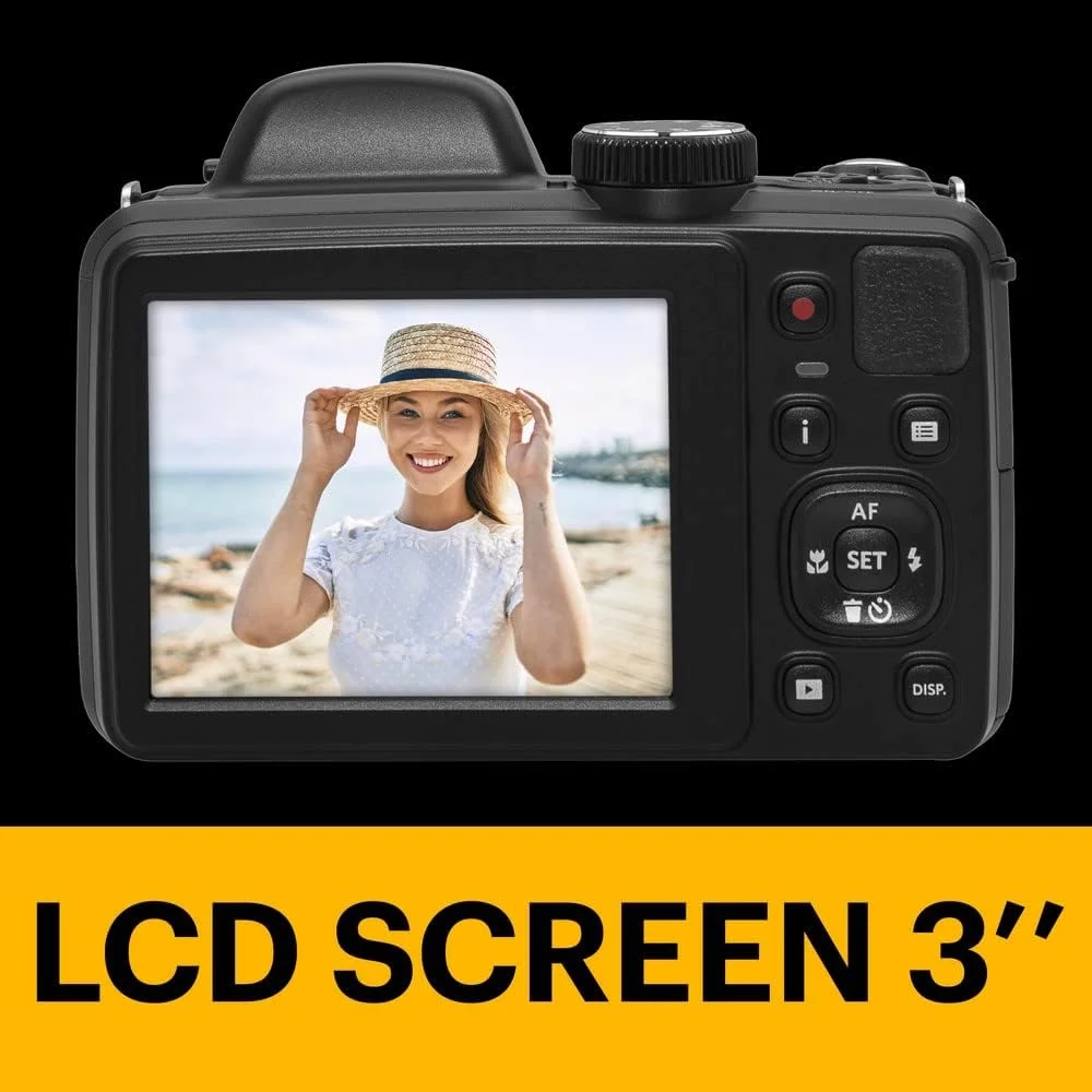 دوربین دیجیتال KODAK Pixpro Astro Zoom AZ425 Bridge با زوم اپتیکال 42X، زاویه دید عریض 24 میلی‌متری، 20 مگاپیکسل، LCD 3 اینچی، فیلمبرداری Full HD 1080P، باتری لیتیوم یونی - مشکی