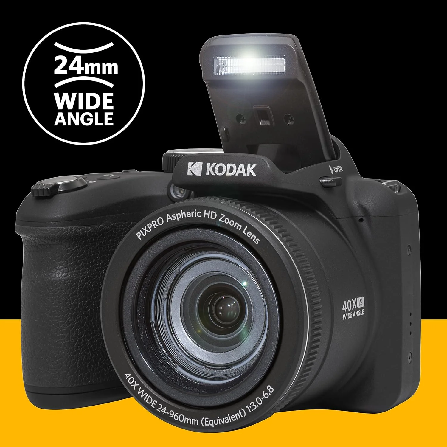 دوربین دیجیتال 20 مگاپیکسلی KODAK PIXPRO Astro Zoom AZ405-BK با زوم اپتیکال 40X، زاویه دید عریض 24 میلی‌متری، فیلمبرداری Full HD 1080P و LCD 3 اینچی (مشکی)