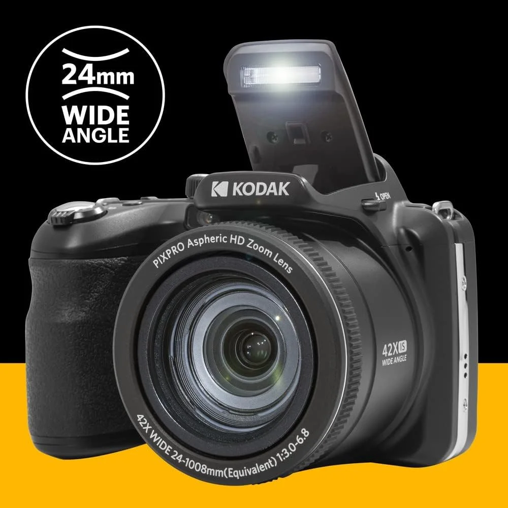 دوربین دیجیتال KODAK Pixpro Astro Zoom AZ425 Bridge با زوم اپتیکال 42X، زاویه دید عریض 24 میلی‌متری، 20 مگاپیکسل، LCD 3 اینچی، فیلمبرداری Full HD 1080P، باتری لیتیوم یونی - مشکی
