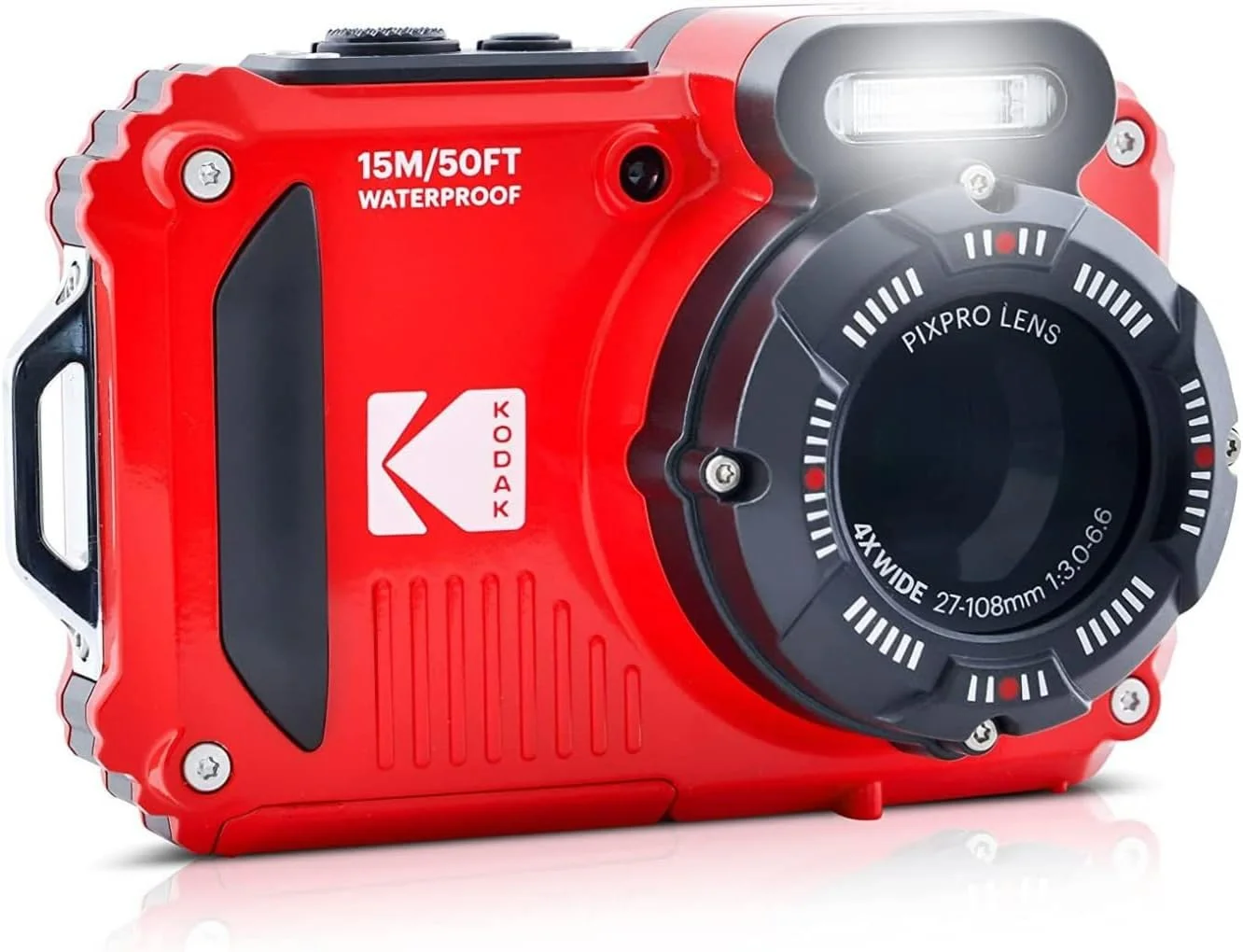 دوربین دیجیتال 16 مگاپیکسلی ضد آب و مقاوم Kodak PIXPRO WPZ2 با زوم اپتیکال 4X (قرمز) به همراه کارت microSDHC 32 گیگابایتی با آداپتور (2 قلم)