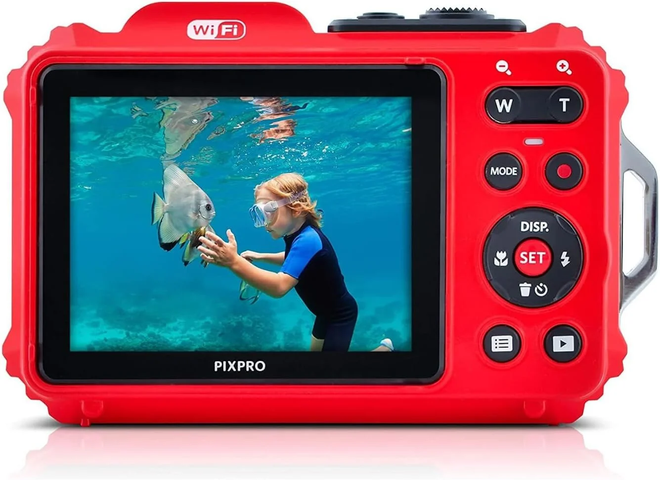 دوربین دیجیتال 16 مگاپیکسلی ضد آب و مقاوم Kodak PIXPRO WPZ2 با زوم اپتیکال 4X (قرمز) به همراه کارت microSDHC 32 گیگابایتی با آداپتور (2 قلم)