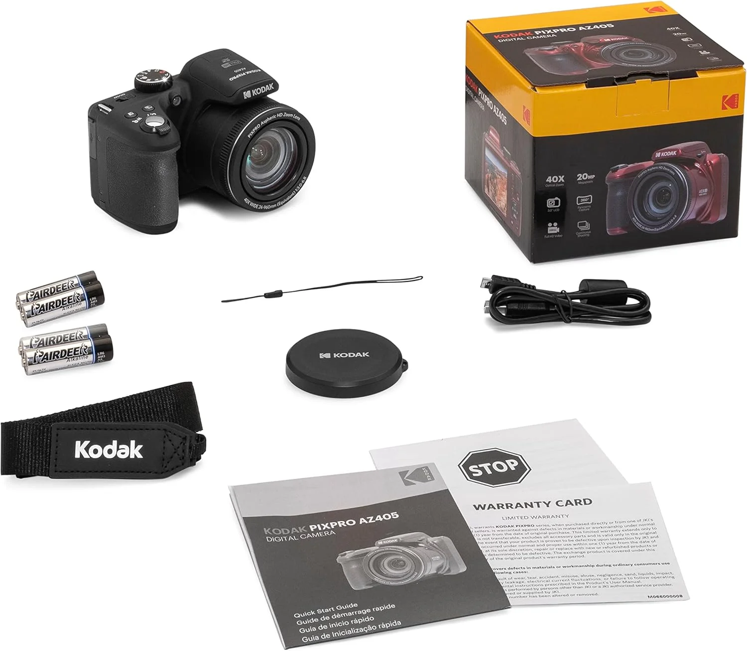 دوربین دیجیتال 20 مگاپیکسلی KODAK PIXPRO Astro Zoom AZ405-BK با زوم اپتیکال 40X، زاویه دید عریض 24 میلی‌متری، فیلمبرداری Full HD 1080P و LCD 3 اینچی (مشکی)
