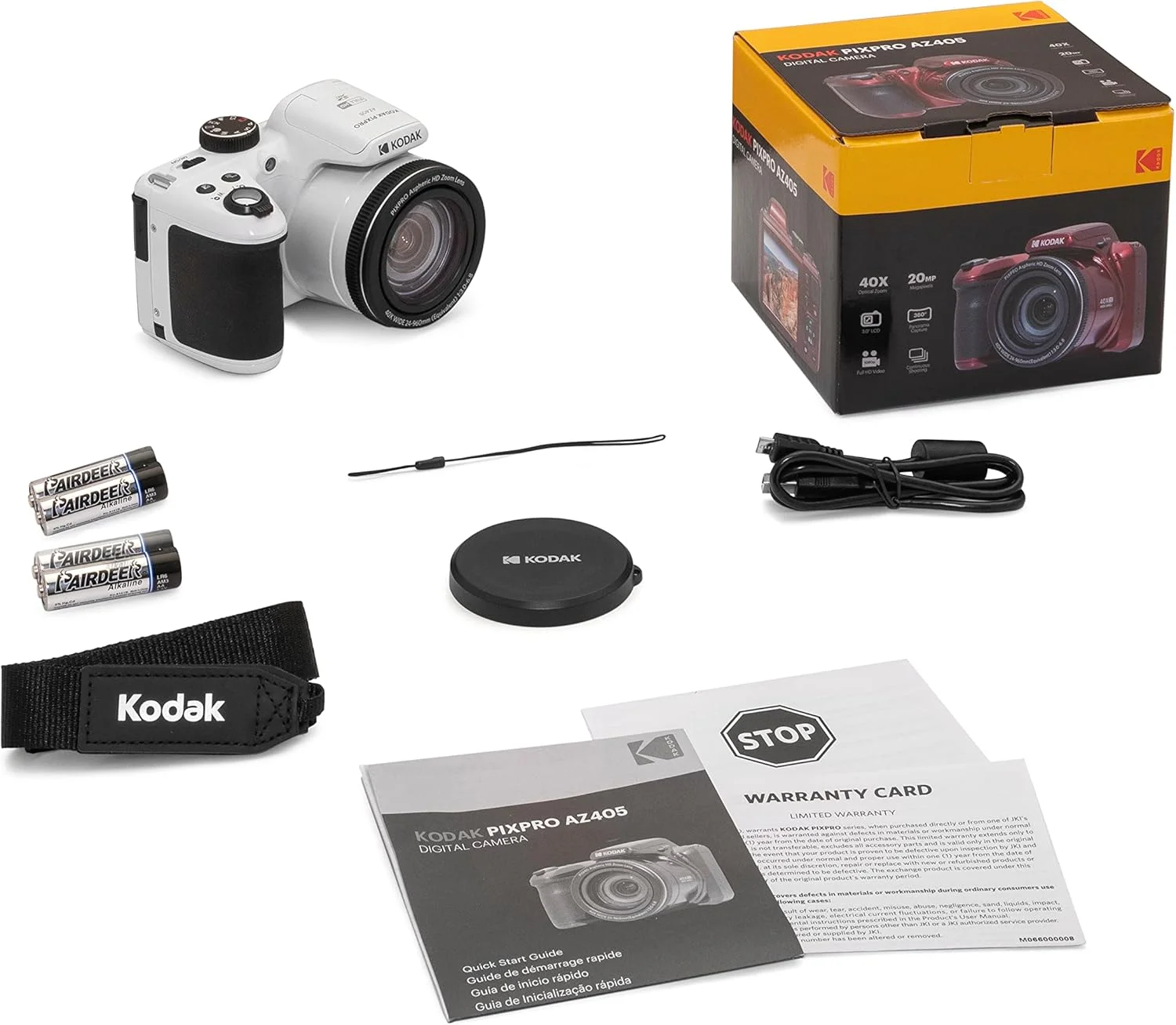 دوربین دیجیتال 20 مگاپیکسلی KODAK PIXPRO Astro Zoom AZ405-WH با زوم اپتیکال 40X، زاویه دید عریض 24 میلی‌متری، فیلمبرداری Full HD 1080P و LCD 3 اینچی (سفید)