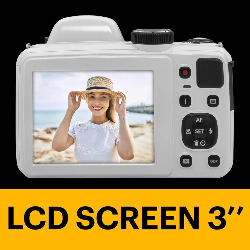 دوربین دیجیتال بریج KODAK Pixpro Astro Zoom AZ425 - زوم اپتیکال 42 برابر، زاویه دید عریض 24 میلی‌متری، 20 مگاپیکسل، LCD 3 اینچی، Full HD 1080p، باتری لیتیوم یونی، سفید