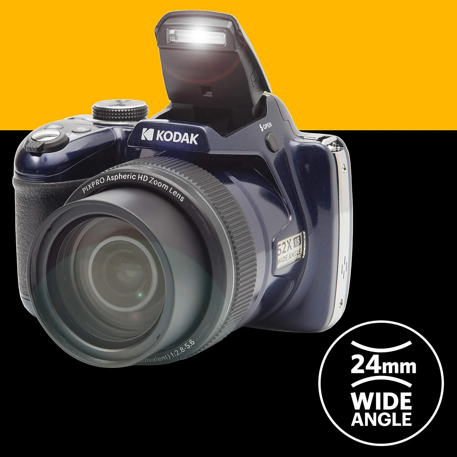 دوربین دیجیتال بریج 16 مگاپیکسلی KODAK Pixpro AZ528، زوم اپتیکال 52 برابر، تثبیت کننده اپتیکال، صفحه نمایش LCD 3 اینچی، فیلمبرداری Full HD 1080p، باتری لیتیوم یونی - آبی نیمه شب