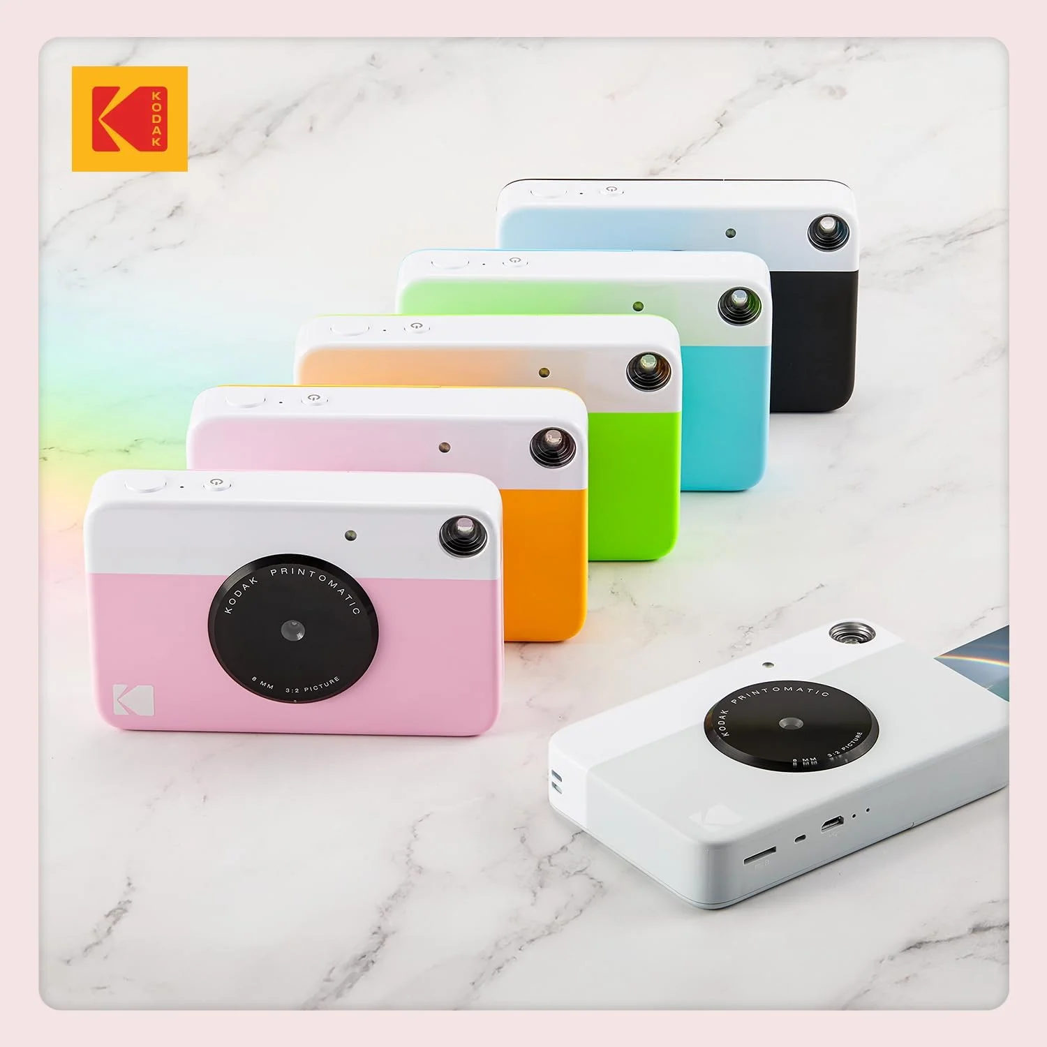 دوربین چاپ فوری دیجیتال Kodak Printomatic - چاپ تمام رنگی روی کاغذ عکس ZINK 2 x 3 اینچی با پشت چسبنده (صورتی) حافظه چاپ فوری (USB شامل نمی شود)