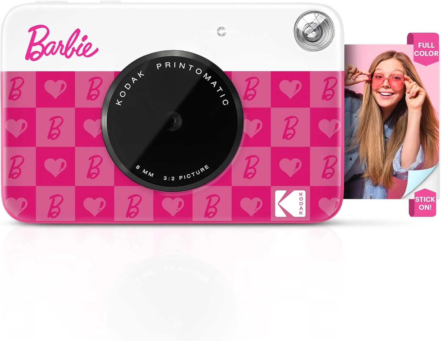 دوربین دیجیتال چاپ فوری رنگی KODAK Barbie x Printomatic - دوربین باربی قابل حمل 5 مگاپیکسلی با قابلیت چاپ عکس های رنگی 2x3 اینچی چسبی - طراحی نمادین