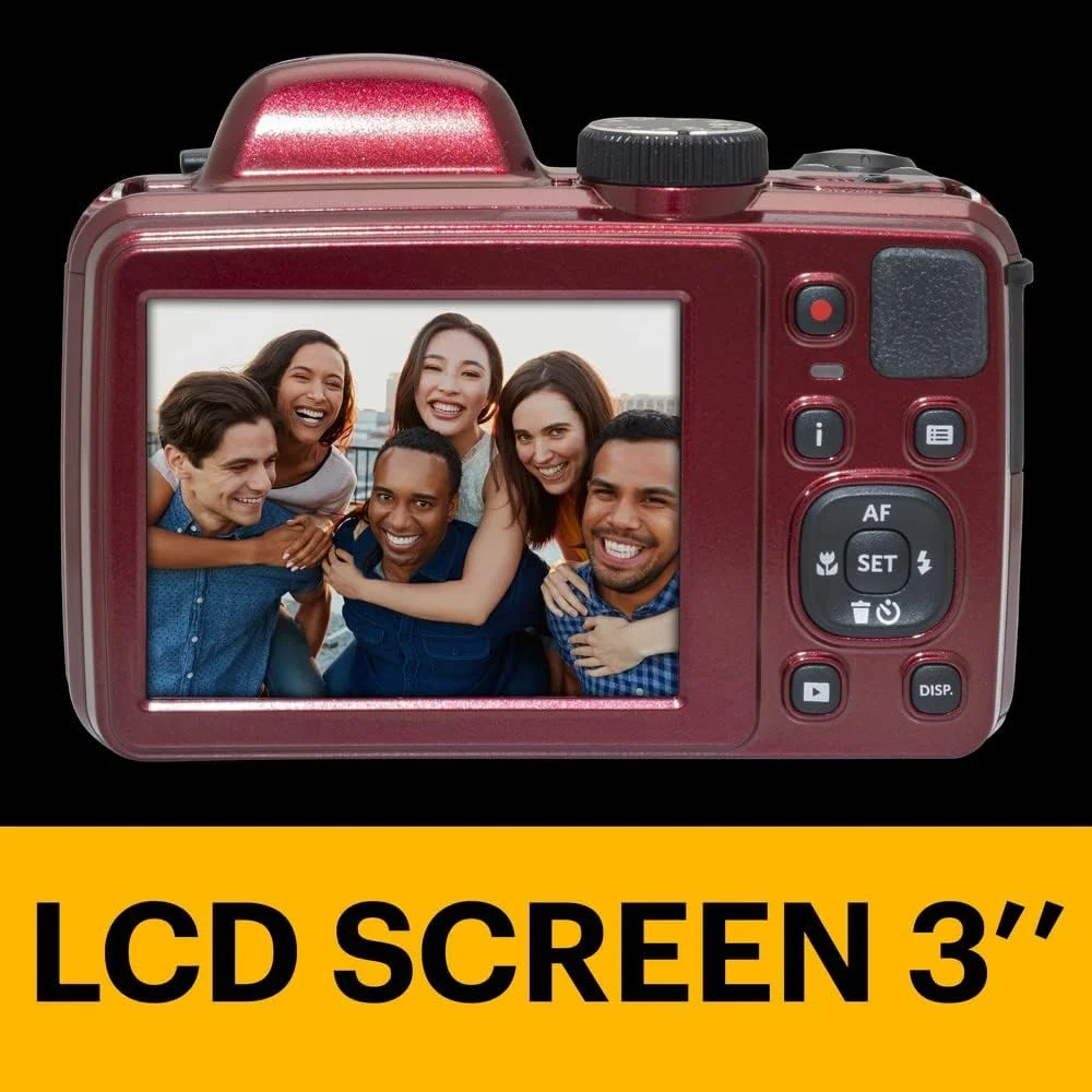 دوربین دیجیتال بریج KODAK Pixpro Astro Zoom AZ405، زوم X40، زاویه دید عریض 24 میلی‌متری، 20 مگاپیکسل، LCD 3 اینچی، فیلمبرداری Full HD 1080p، OIS، باتری AA - قرمز