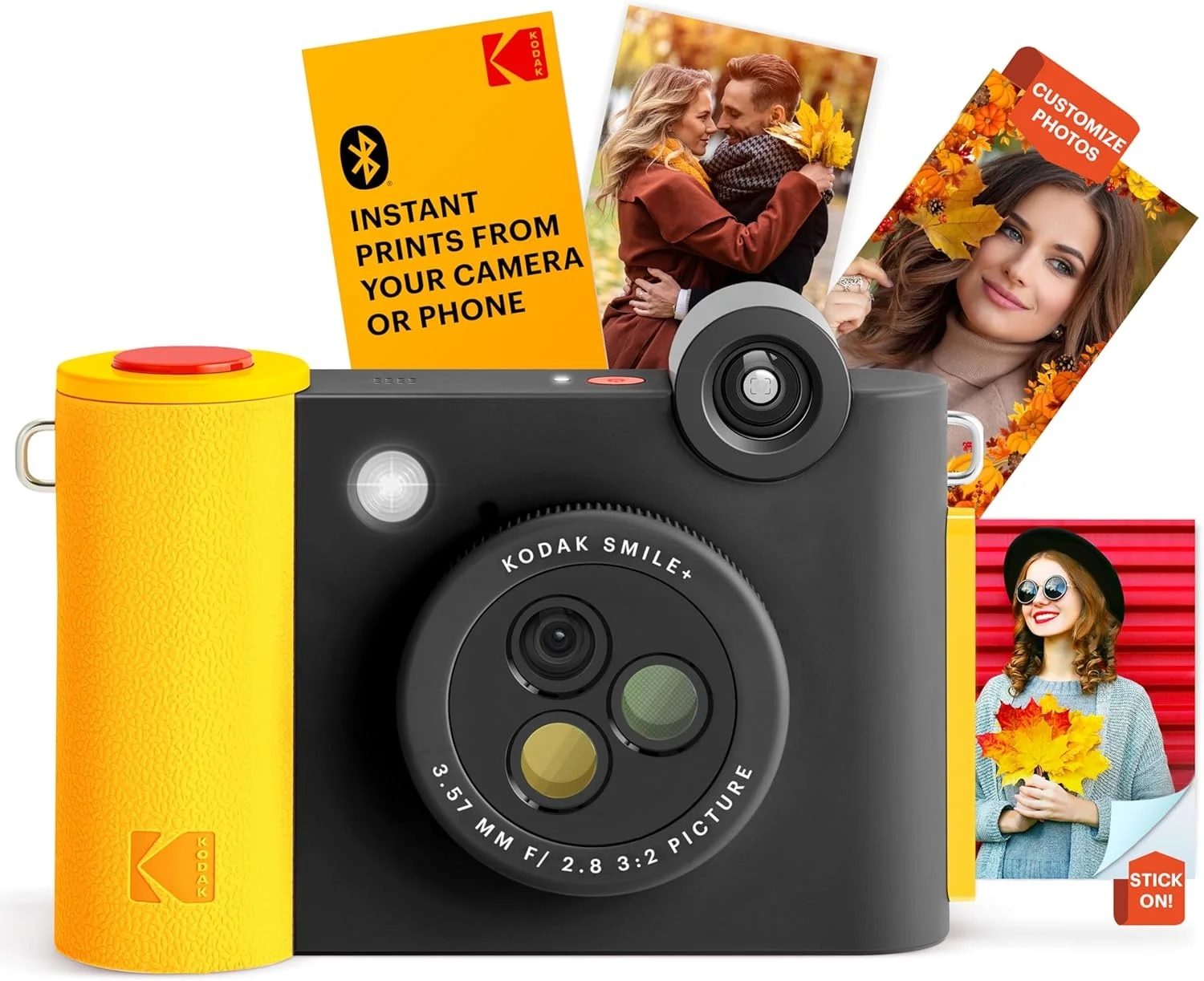 دوربین چاپ فوری دیجیتال و پرینتر عکس بلوتوث بی‌سیم 2 در 1 KODAK Smile+ - 10 مگاپیکسل، لنز چرخشی با جلوه‌های ویژه، عکس‌های چسبنده 2x3 اینچی Zink، چاپ از طریق برنامه سرگرم‌کننده از دستگاه‌های هوشمند - مشکی