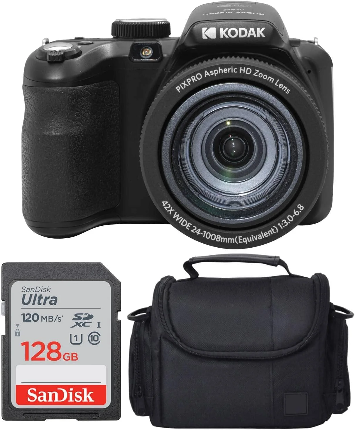 دوربین دیجیتال Kodak PIXPRO AZ425 به همراه کیف دوربین و کارت حافظه 128 گیگابایتی (مشکی)