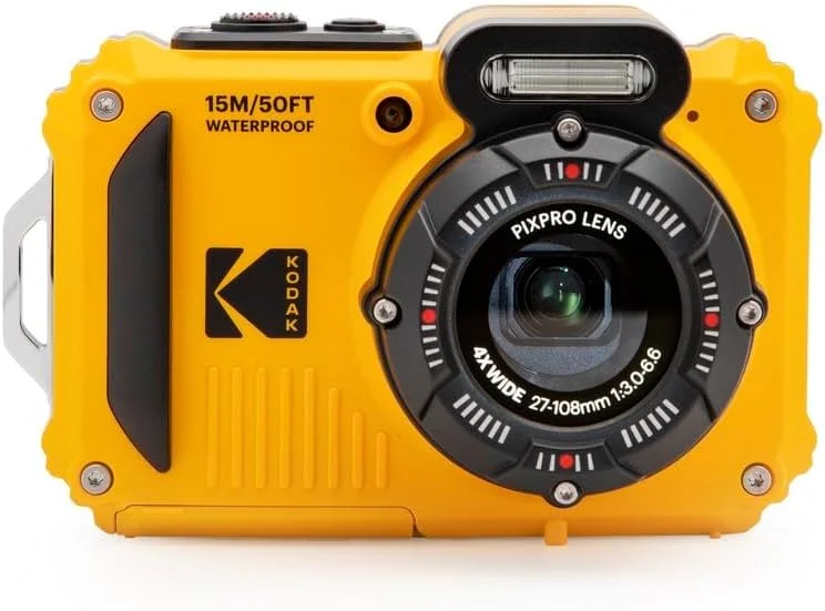 بسته دوربین دیجیتال کامپکت KODAK Pixpro Pack WPZ2 + 2 باتری + 1 کارت SD - 16 مگاپیکسل، ضد آب تا 15 متر، ضد ضربه، فیلمبرداری 720p، صفحه نمایش LCD 2.7 اینچی - باتری لیتیوم یونی - زرد
