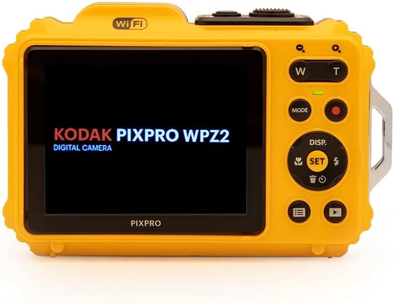 بسته دوربین دیجیتال کامپکت KODAK Pixpro Pack WPZ2 + 2 باتری + 1 کارت SD - 16 مگاپیکسل، ضد آب تا 15 متر، ضد ضربه، فیلمبرداری 720p، صفحه نمایش LCD 2.7 اینچی - باتری لیتیوم یونی - زرد