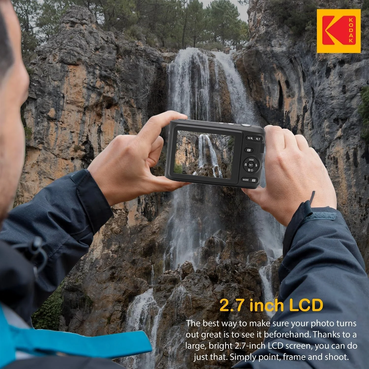 دوربین دیجیتال 16 مگاپیکسلی KODAK PIXPRO FZ45 با زوم اپتیکال 4X، زاویه دید عریض 27 میلی‌متری و صفحه نمایش LCD 2.7 اینچی، به همراه کارت حافظه SD 32 گیگابایتی، باتری قلمی (4 عدد)، پارچه تمیز کننده لنز (قرمز)