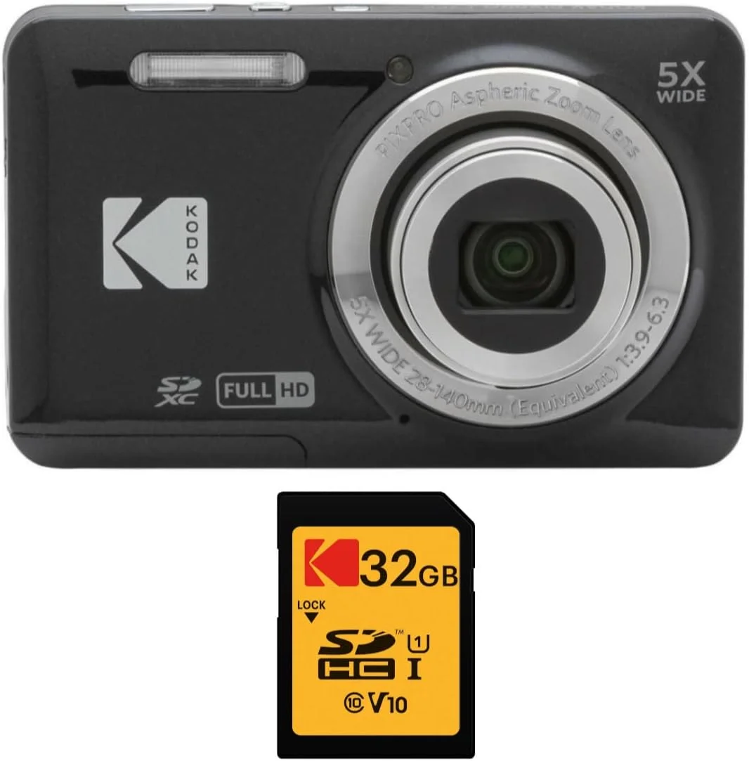 دوربین دیجیتال Kodak PIXPRO Friendly Zoom FZ55 (مشکی) به همراه کارت حافظه 32 گیگابایتی Class 10 UHS-I U1 SDHC (2 قلم کالا)