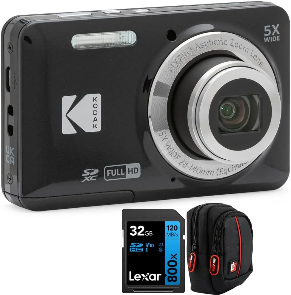 دوربین دیجیتال Kodak PIXPRO FZ55 به همراه کارت حافظه 32 گیگابایتی Lexar High-Performance 800x UHS-I SDHC و کیف دوربین Deco Photo Point and Shoot