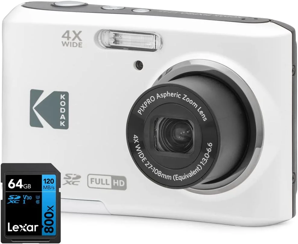 بسته دوربین دیجیتال 16 مگاپیکسلی Kodak FZ45WH PIXPRO FZ45 سفید به همراه کارت حافظه 64 گیگابایتی Lexar High-Performance 800x UHS-I SDHC سری آبی