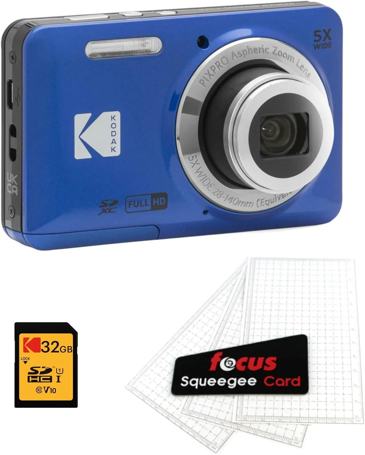دوربین دیجیتال Kodak PIXPRO Friendly Zoom FZ55 (آبی) به همراه کارت حافظه 32 گیگابایتی و محافظ صفحه نمایش LCD دوربین دیجیتال (3 قلم)
