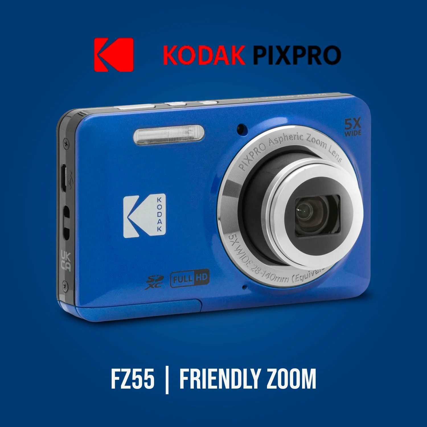 دوربین دیجیتال Kodak PIXPRO Friendly Zoom FZ55 (آبی) به همراه کارت حافظه 32 گیگابایتی و محافظ صفحه نمایش LCD دوربین دیجیتال (3 قلم)