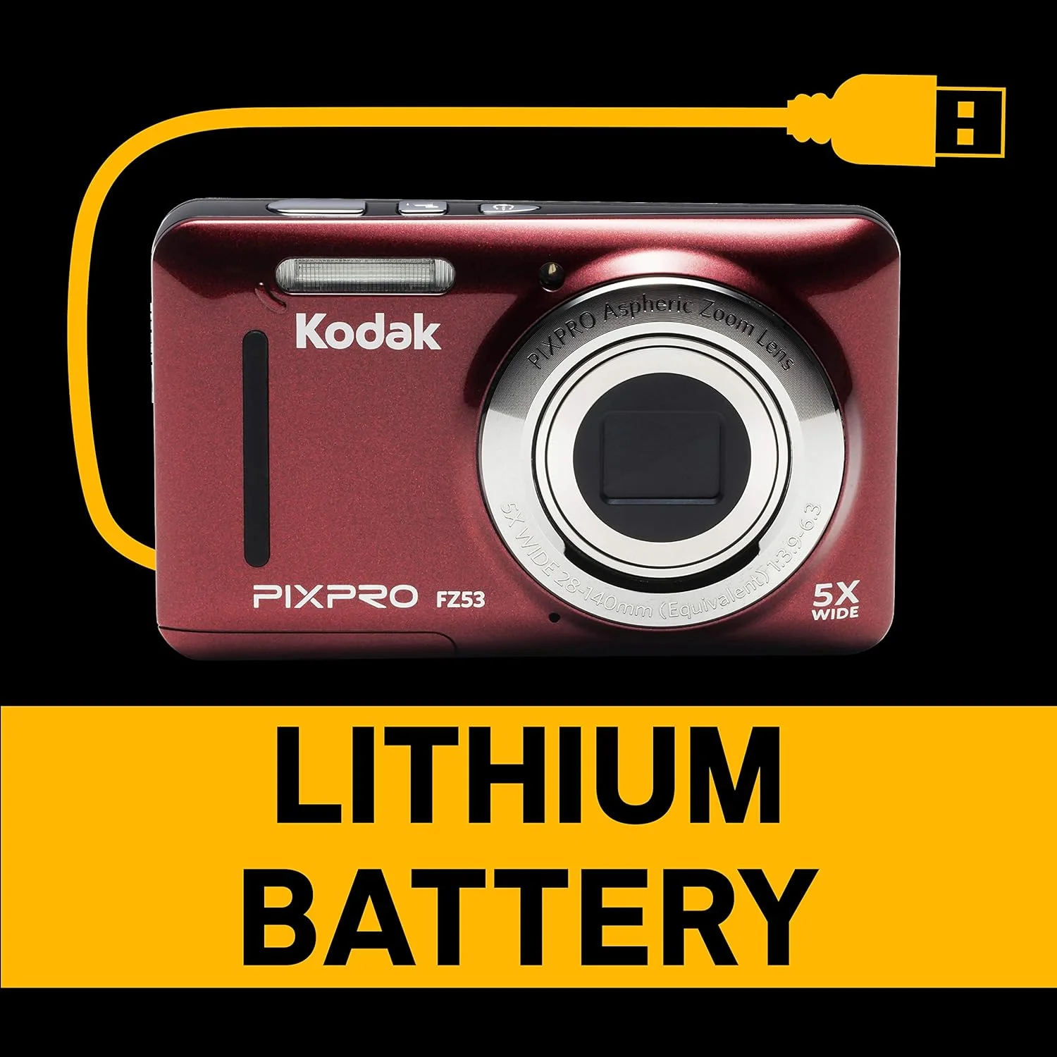 دوربین دیجیتال 16 مگاپیکسلی Kodak PIXPRO Friendly Zoom FZ53-RD با زوم اپتیکال 5X و صفحه نمایش LCD 2.7 اینچی (قرمز)
