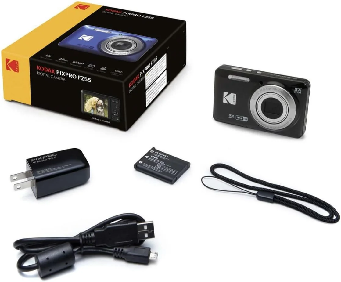 دوربین دیجیتال Kodak PIXPRO Friendly Zoom FZ55 (مشکی) به همراه کارت حافظه 32 گیگابایتی Class 10 UHS-I U1 SDHC (2 قلم کالا)
