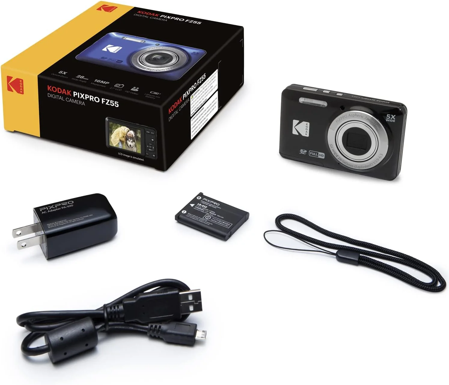 دوربین دیجیتال Kodak PIXPRO FZ55 به همراه کارت حافظه 32 گیگابایتی Lexar High-Performance 800x UHS-I SDHC و کیف دوربین Deco Photo Point and Shoot