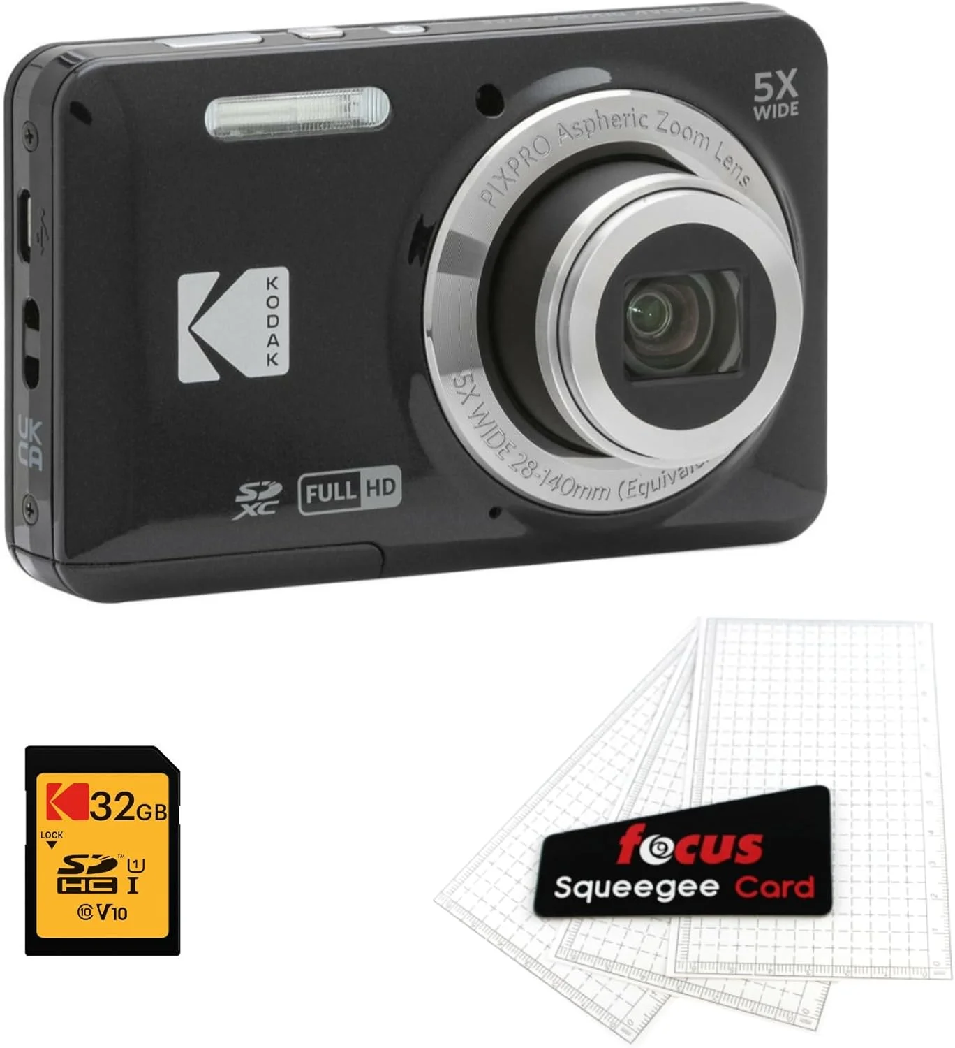 دوربین دیجیتال Kodak PIXPRO Friendly Zoom FZ55 (مشکی) به همراه کارت حافظه 32 گیگابایتی و محافظ صفحه نمایش LCD دوربین دیجیتال (3 قلم)