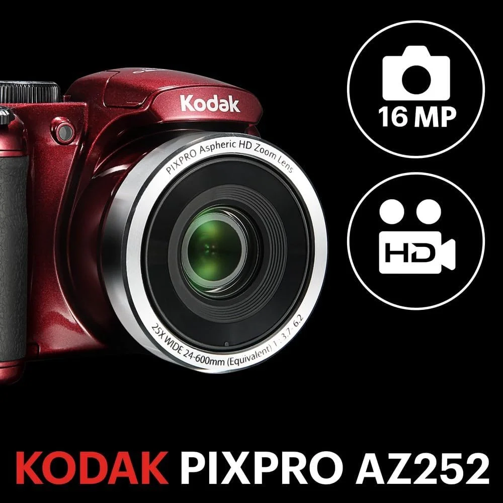 دوربین دیجیتال 16 مگاپیکسلی Kodak PIXPRO Astro Zoom AZ252-RD با زوم اپتیکال 25 برابر و LCD 3 اینچی (قرمز)