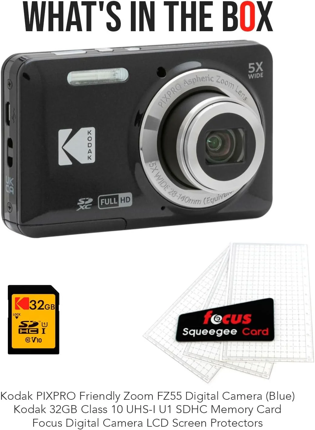 دوربین دیجیتال Kodak PIXPRO Friendly Zoom FZ55 (مشکی) به همراه کارت حافظه 32 گیگابایتی و محافظ صفحه نمایش LCD دوربین دیجیتال (3 قلم) دوربین دیجیتال Kodak PIXPRO Friendly Zoom FZ55 (مشکی) به همراه کارت حافظه 32 گیگابایتی و محافظ صفحه نمایش LCD دوربین دیجیتال (3 قلم)