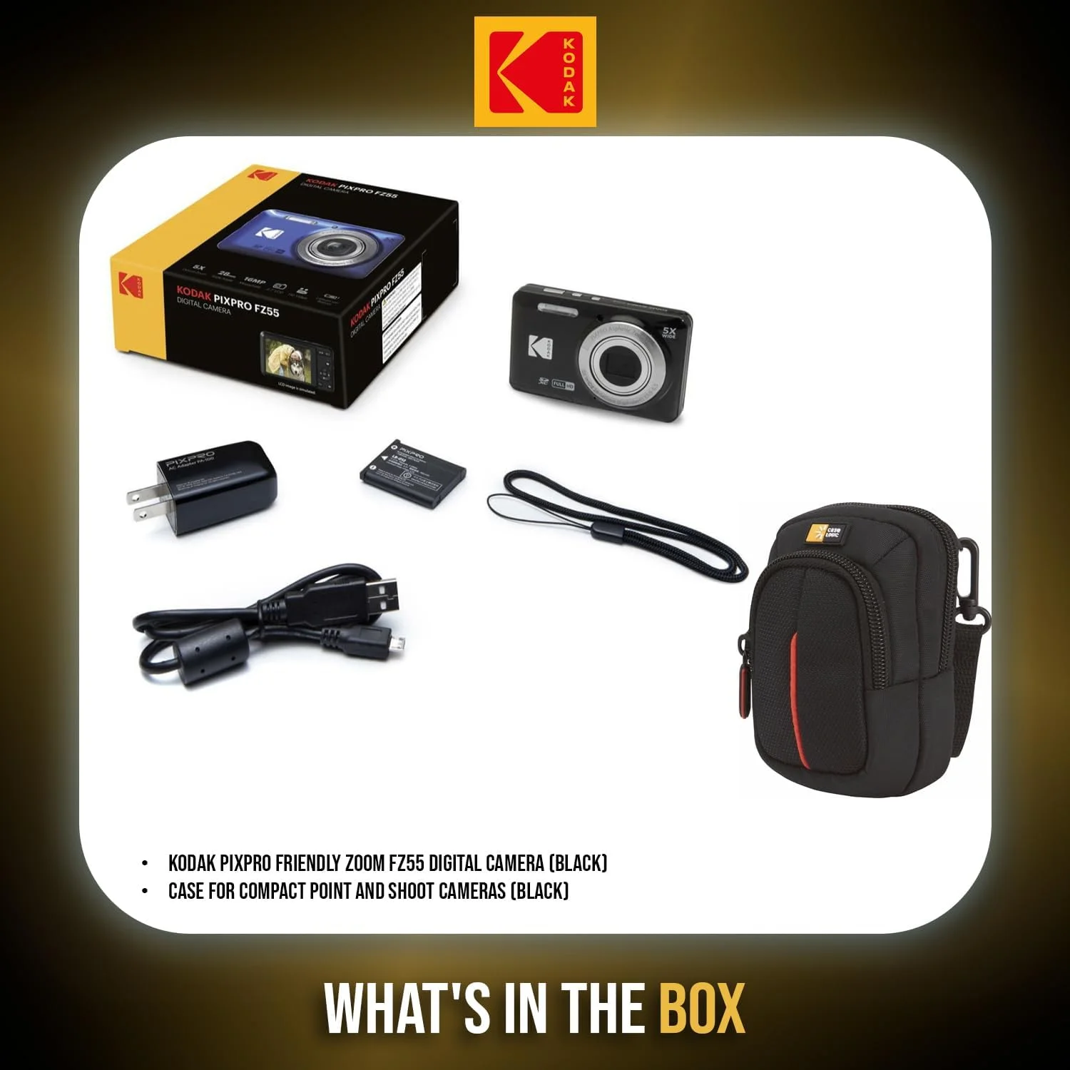 دوربین دیجیتال Kodak PIXPRO Friendly Zoom FZ55 (مشکی) به همراه کیف مخصوص دوربین های کامپکت (2 تکه) دوربین دیجیتال Kodak PIXPRO Friendly Zoom FZ55 (مشکی) به همراه کیف مخصوص دوربین های کامپکت (2 تکه)
