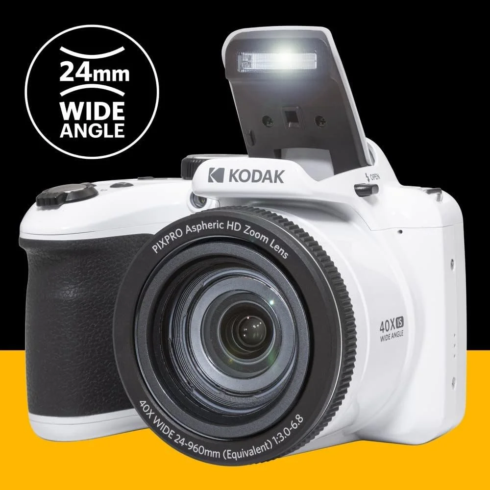 دوربین دیجیتال KODAK Pixpro Astro Zoom AZ405 + کارت SDHC کداک با سرعت فوق العاده بالا U1 32 گیگابایت - دوربین 20 مگاپیکسل، زوم X40، زاویه دید عریض، LCD، فیلم Full HD 1080p، OIS، باتری AA - سفید