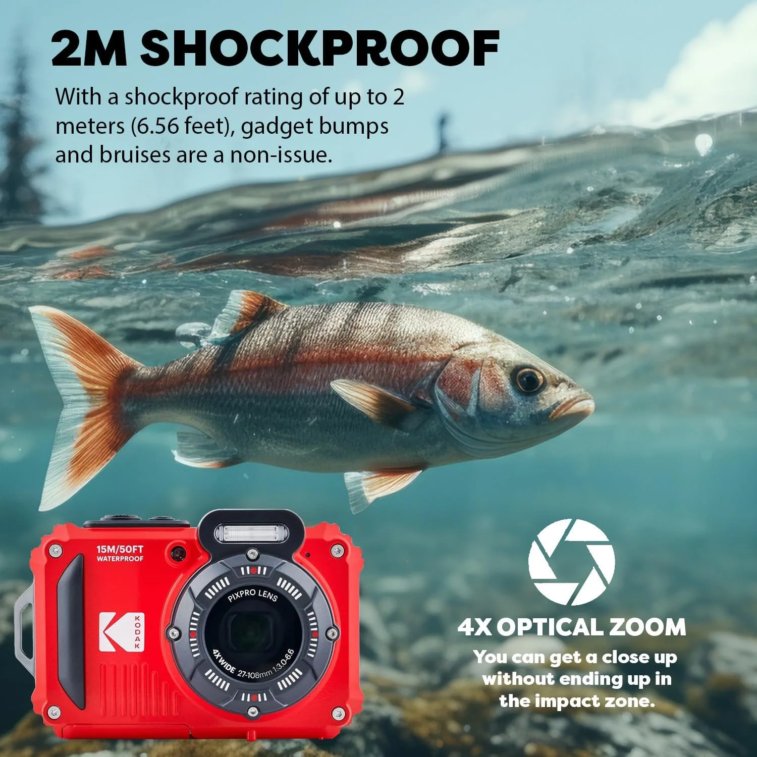 دوربین دیجیتال ضد آب و مقاوم KODAK PIXPRO WPZ2، بسته قرمز همراه با کیف، تک پایه، کارت خوان و موارد دیگر (9 قطعه) دوربین دیجیتال ضد آب و مقاوم KODAK PIXPRO WPZ2، بسته قرمز همراه با کیف، تک پایه، کارت خوان و موارد دیگر (9 قطعه)