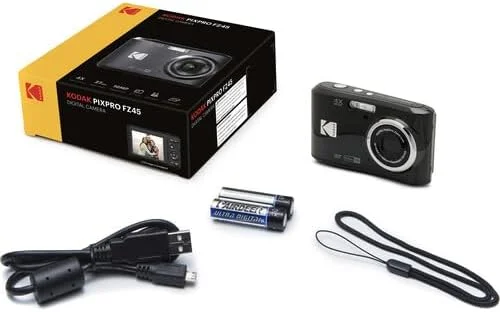 بسته دوربین دیجیتال KODAK Pixpro FZ45، شامل: کارت حافظه SanDisk 64GB SDXC، باتری های اضافی و کارت خوان (4 قطعه) (مشکی) بسته دوربین دیجیتال KODAK Pixpro FZ45، شامل: کارت حافظه SanDisk 64GB SDXC، باتری های اضافی و کارت خوان (4 قطعه) (مشکی)