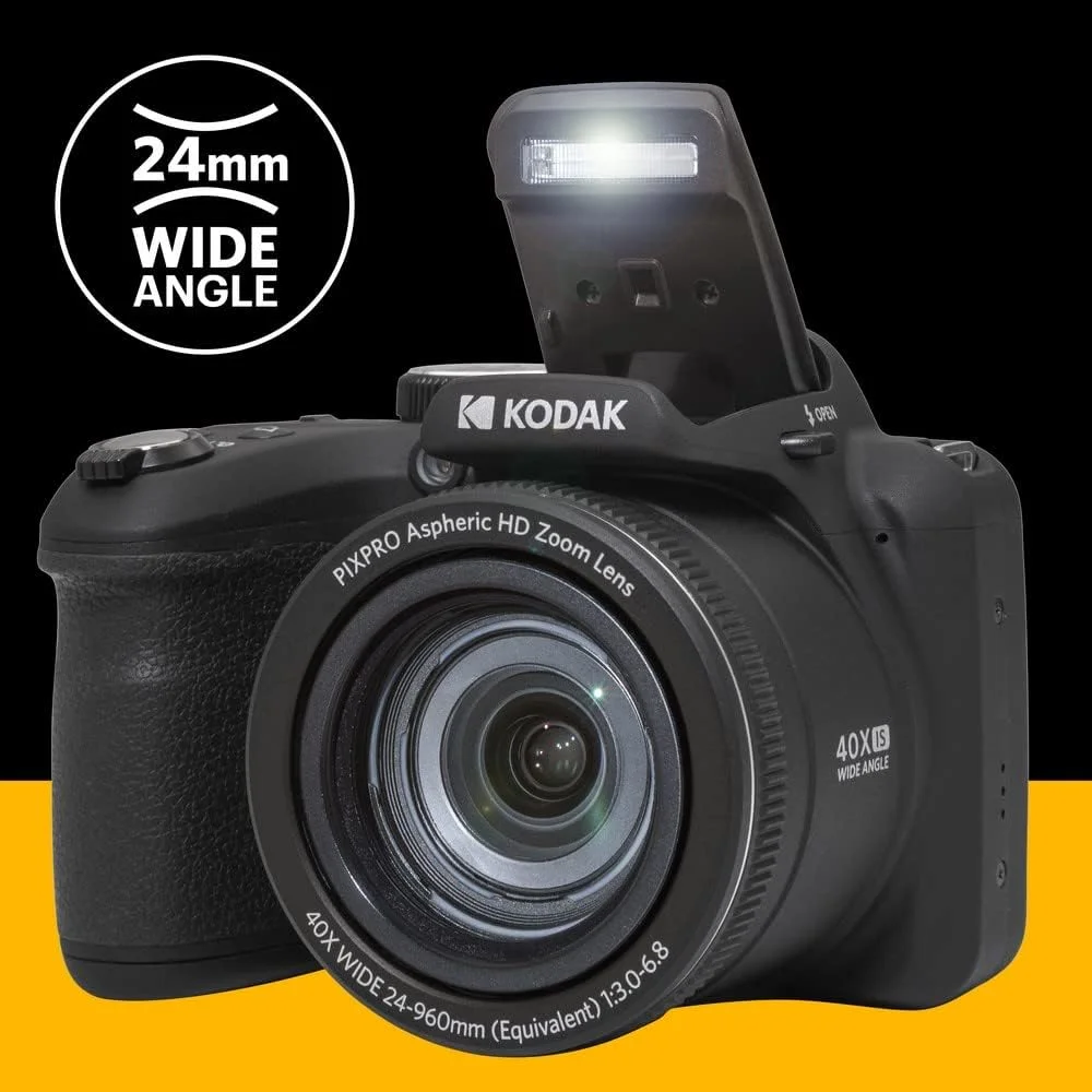 دوربین دیجیتال پل KODAK Pixpro Astro Zoom AZ405 + کارت SDHC کداک سرعت فوق العاده بالا U1 32 گیگابایت - دوربین 20 مگاپیکسل، زوم X40، زاویه دید عریض، LCD، فیلم Full HD 1080p، OIS، باتری AA - مشکی