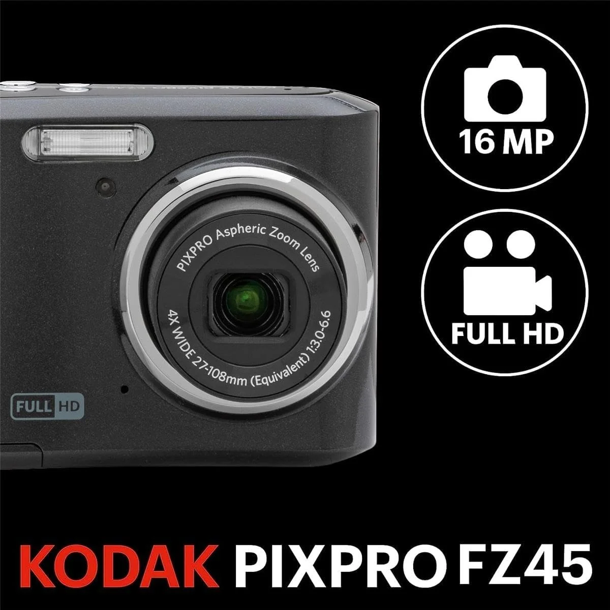 دوربین دیجیتال کوداک PIXPRO FZ45 Friendly Zoom 16MP Full HD، مشکی، همراه با کارت حافظه 32 گیگابایتی و کیف دوربین دوربین دیجیتال کوداک PIXPRO FZ45 Friendly Zoom 16MP Full HD، مشکی، همراه با کارت حافظه 32 گیگابایتی و کیف دوربین
