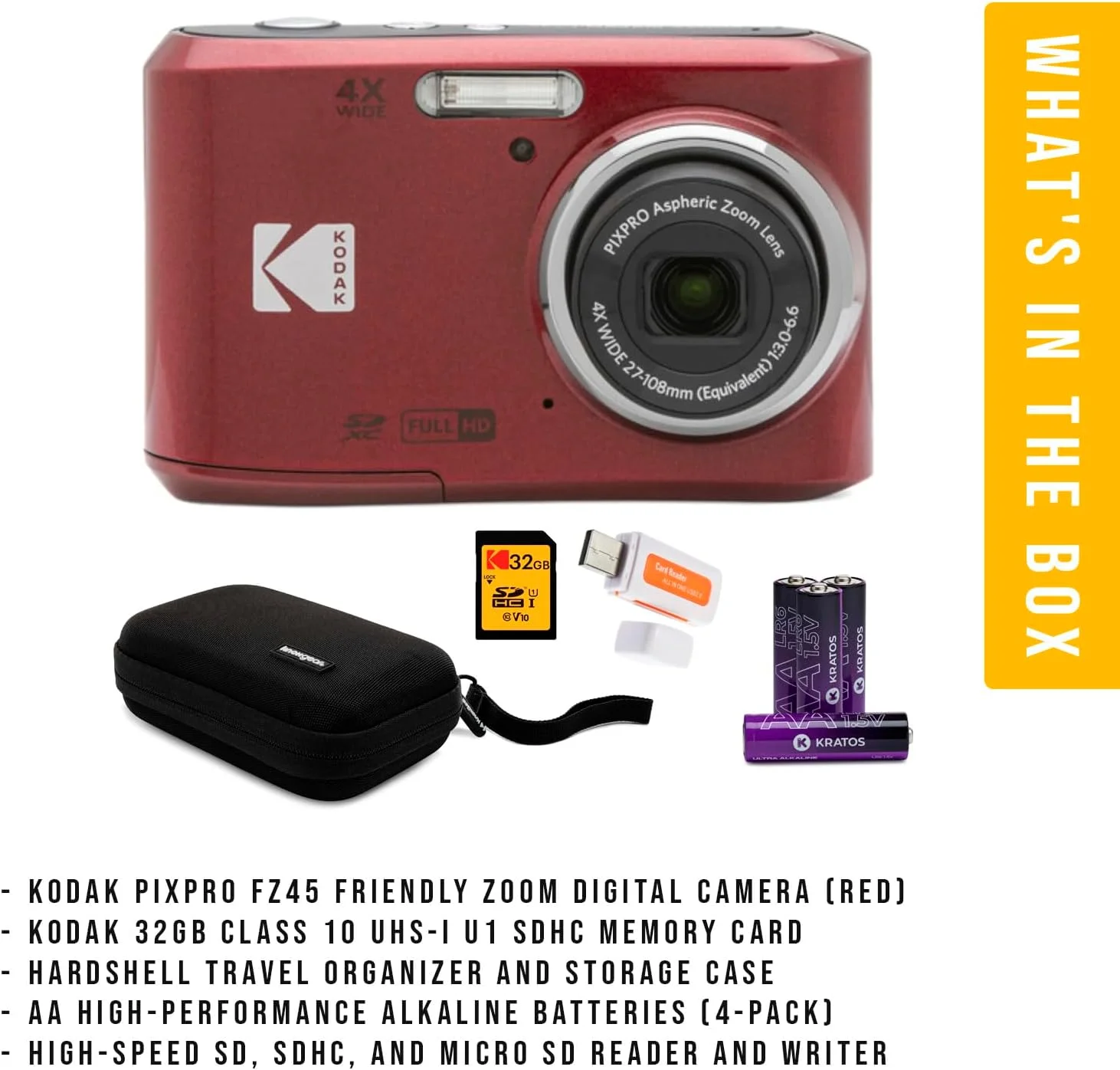 دوربین دیجیتال Kodak PIXPRO FZ45 Friendly Zoom (قرمز) همراه با کارت حافظه 32 گیگابایتی، کیف لوازم جانبی و کیف نگهداری، باتری های آلکالاین و کارت خوان SD (5 قطعه) دوربین دیجیتال Kodak PIXPRO FZ45 Friendly Zoom (قرمز) همراه با کارت حافظه 32 گیگابایتی، کیف لوازم جانبی و کیف نگهداری، باتری های آلکالاین و کارت خوان SD (5 قطعه)